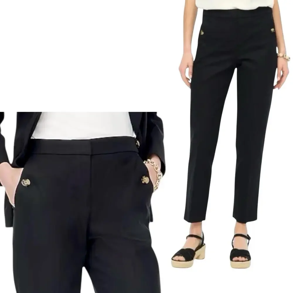 J Crew Pants 12 Black Linen Blend CroppedSailor Ankle‎ Elastic Waist BO902